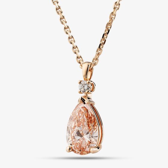 18ct Rose Gold Certified 3.34ct Pink Pear Cut Lab Grown Diamond Necklace HLP130-PDPSm