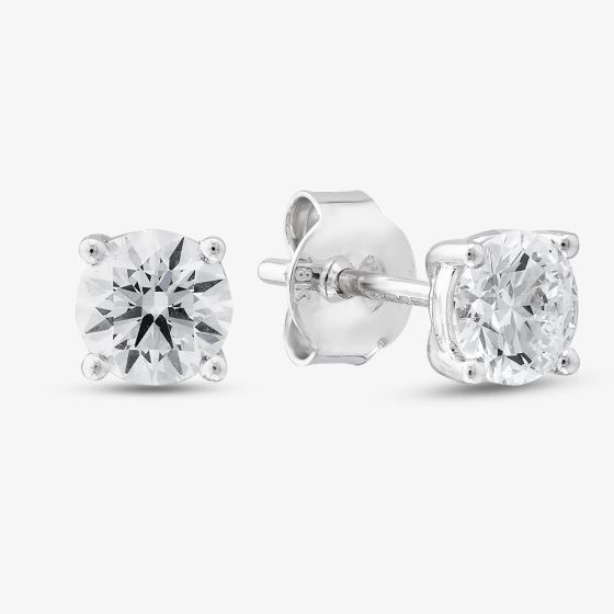 18t White Gold Certified Lab Grown 1.00ct Brilliant Cut Diamond Stud Earrings 118NT-W004