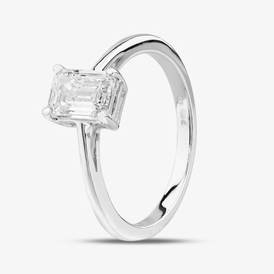 14ct White Gold Certificated Lab Grown 1.00ct Emerald-Cut Diamond Solitaire Ring TH058401R
