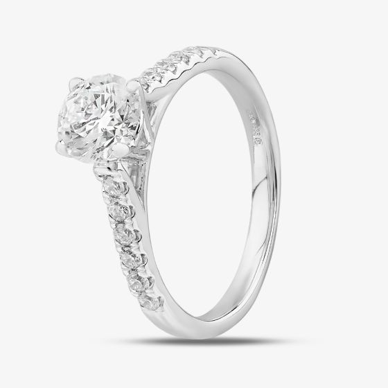 14ct White Gold Certificated Lab Grown 1.25ct Diamond Shoulder Set Solitaire Ring TH058405R