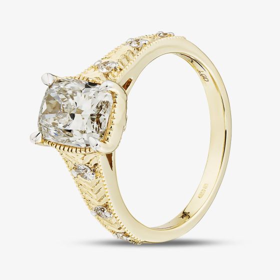 14ct Yellow Gold Certified 2.10ct Cushion Cut Lab Grown Diamond Ring LGR47672-210