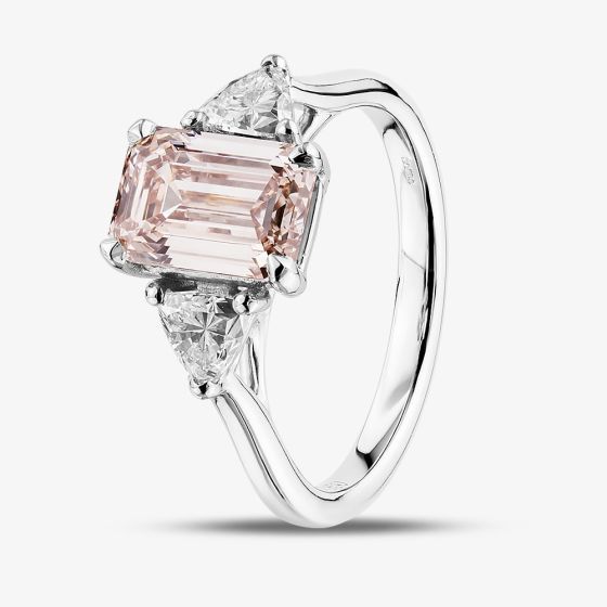 Platinum Certified 2.72ct Pink Emerald Cut Lab Grown Diamond Trilogy Ring HLM516-3SEC08