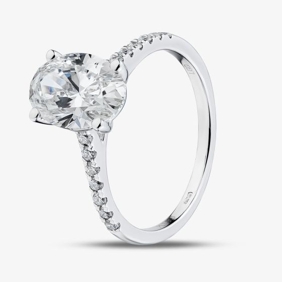 Platinum 2.20ct Oval Cut Lab Grown Diamond Shoulder Set Solitaire Ring LGR35520-220SF