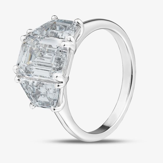 Platinum Certificated 4.37ct Lab Grown Emerald Cut Diamond Three Stone Ring U3372