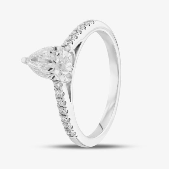 9ct White Gold Certified Lab Grown 1.20ct Pear & Brilliant Cut Diamond Shoulder Set Solitaire Ring LGR35522-120 (WG)