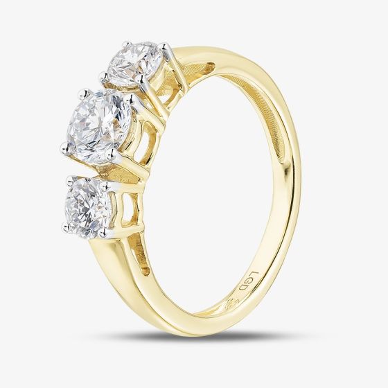 9ct Yellow Gold 1.00ct Brilliant Cut Lab Grown Diamond Three Stone Ring LGR5026-100