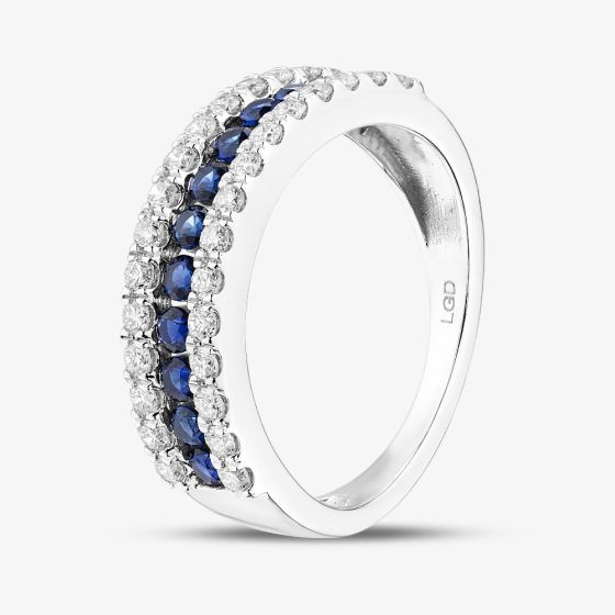 9ct White Gold Sapphire & Lab Grown Diamond Three Row Half Eternity Ring LGR44409-SD