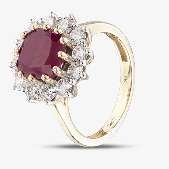 9ct Yellow Gold 3.95ct Ruby & 1.00ct Lab Grown Diamond Halo Ring LGR47396-RD