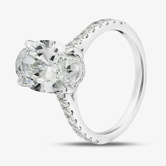 9ct White Gold 3.50ct Certificated Oval Cut Lab Grown Diamond Shoulder Set Solitaire Ring LGR46906-350SF (WG)(CERT)