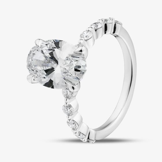 9ct White Gold 3.50ct Certificated Oval Cut Lab Grown Diamond Shoulder Set Solitaire Ring LGR47719-350 (WG)(CERT)