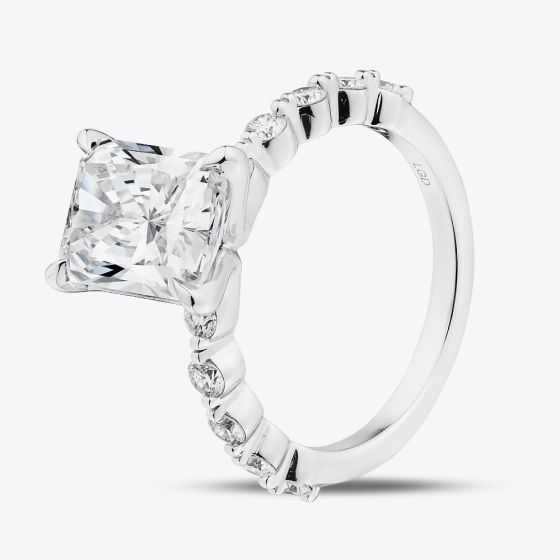 9ct White Gold 3.50ct Certificated Radiant Cut Lab Grown Diamond Shoulder Set Solitaire Ring LGR47397-350NEW (WG)(CERT)