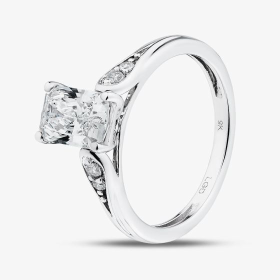 9ct White Gold 1.10ct Certificated Radiant Cut Lab Grown Diamond Shoulder Set Solitaire Ring LGR48856-110RN (WG)(CERT)