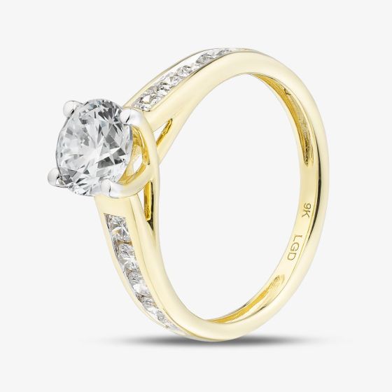9ct Yellow Gold 1.35ct Certificated Round Cut Lab Grown Diamond Shoulder Set Solitaire Ring LGR48715-135 (YG)(CERT)