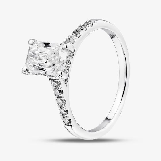 9ct White Gold 1.20ct Certificated Radiant Cut Lab Grown Diamond Shoulder Set Solitaire Ring LGR50744-120