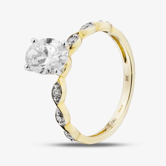9ct Yellow Gold 1.10ct Certificated Oval Cut Lab Grown Diamond Shoulder Set Solitaire Ring LGR48743-110