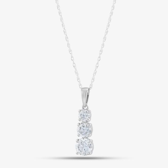 9ct White Gold Certified Lab Grown 1.00ct Brilliant Cut Diamond Three Stone Pendant Necklace LGP35531-100 (WG)