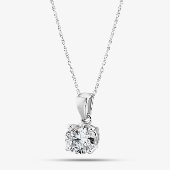 9ct White Gold Certified Lab Grown 1.00ct Brilliant Cut Diamond Pendant Necklace LGP3119-100 (WG)