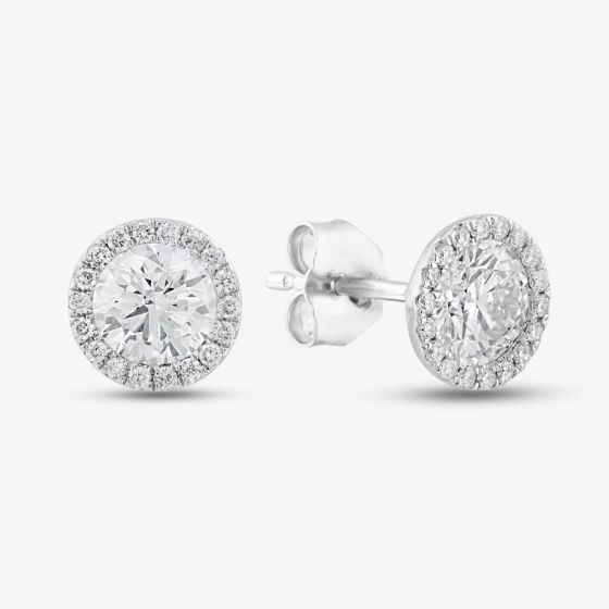 9ct White Gold Certified Lab Grown 1.10ct Brilliant Cut Diamond Halo Stud Earrings LGE2038-110 (WG)
