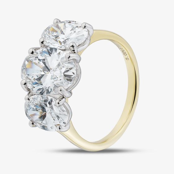 18ct Yellow Gold 5.02ct Certificated Radiant Cut Lab Grown Diamond Three Stone Ring U3808