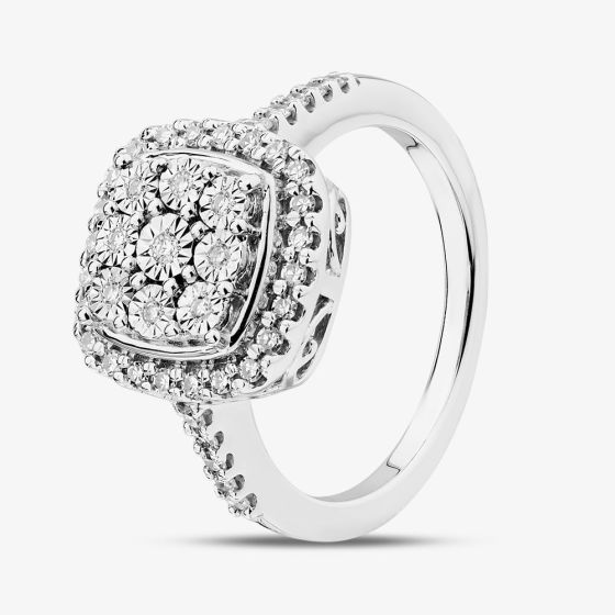 Sterling Silver Certified Lab Grown 0.25ct Diamond Cushion Cluster Ring LGR39199-25