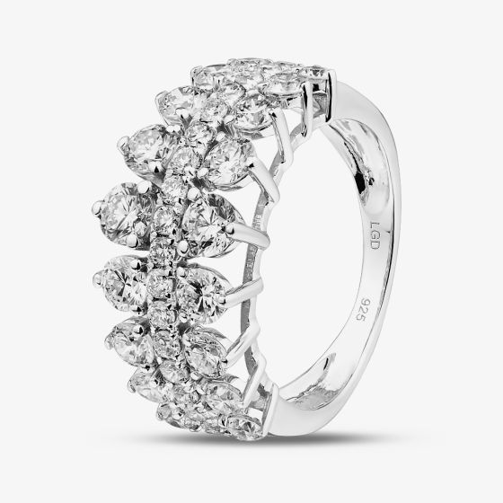 Sterling Silver 2.00ct Certificated Round Cut Lab Grown Diamond Three Row Ring LGR48793-200