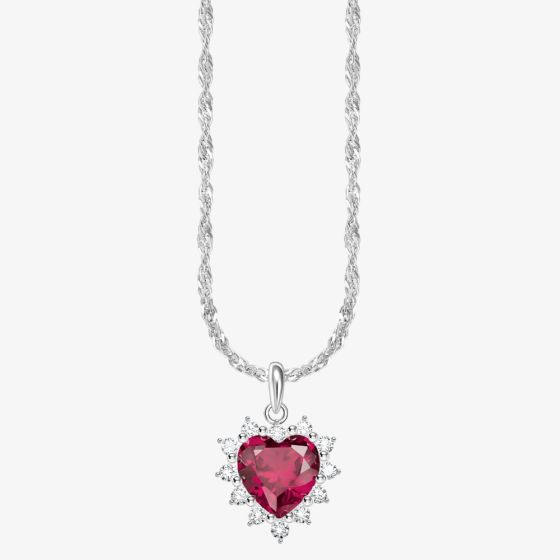 THOMAS SABO Romance Silver Red Cubic Zirconia Heart Pendant Necklace KE2305-013-10-L45V