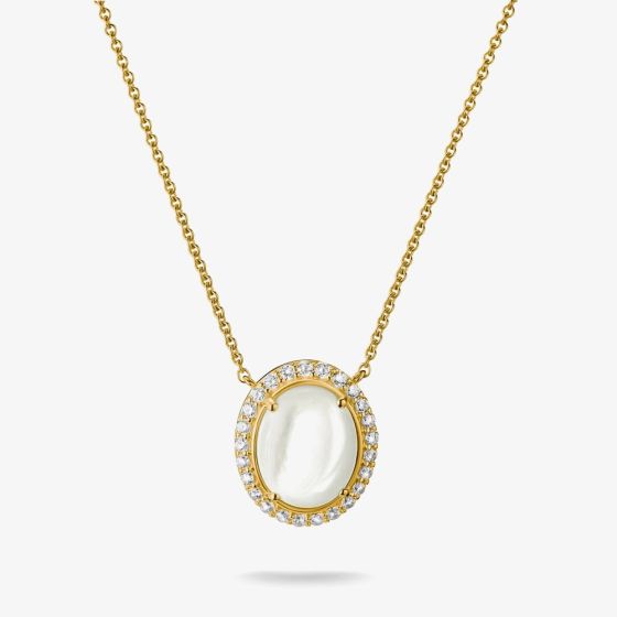 THOMAS SABO Fluid Elegance 18ct Yellow Gold Plated Mother of Pearl & Cubic Zirconia Oval Pendant KE2379-M01-14-L50V