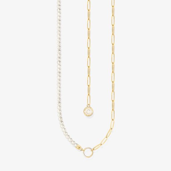 THOMAS SABO Gold Plated Oval Link & Freshwater Pearl Necklace KE2189-430-14-L45