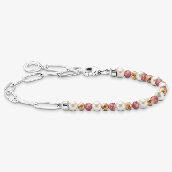 THOMAS SABO Silver Link Freshwater Pearl & Jasper Beaded Charm Bracelet A2099-350-7