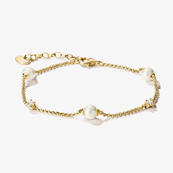 THOMAS SABO Classics 18ct Yellow Gold Plated Freshwater Pearl Bracelet A2038-M01-14