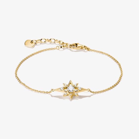 THOMAS SABO 18ct Yellow Gold Plated Cubic Zirconia Star Bracelet A2246-M01-14