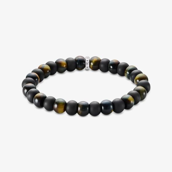 THOMAS SABO Blackened Sterling Silver Obsidian & Tiger's Eye Beaded Bracelet A2196-806-11