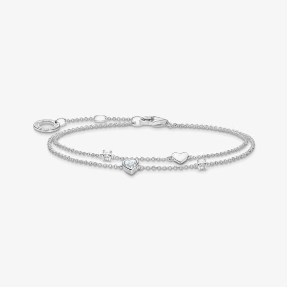 THOMAS SABO Ladies Silver Stone Set Heart Double Row Bracelet A2057-051-14-L19V