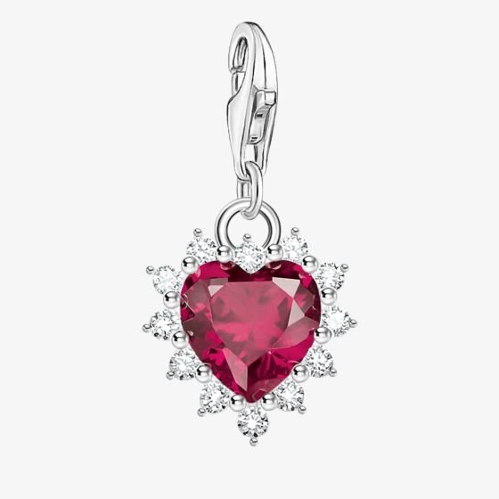 THOMAS SABO As We Love Silver Ruby Cubic Zirconia Heart Dropper Charm 2204-013-10