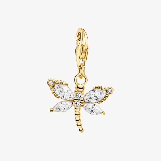 THOMAS SABO 18ct Yellow Gold Plated Cubic Zirconia Dragonfly Pendant Charm 1872-M01-14