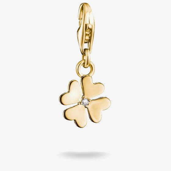 THOMAS SABO Charm Club 18ct Yellow Gold Plated Cubic Zirconia Clover Charm 2248-M01-14
