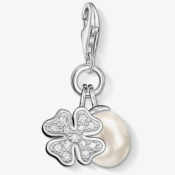 THOMAS SABO Silver Cubic Zirconia Clover and Freshwater Pearl Charm 0831-167-14
