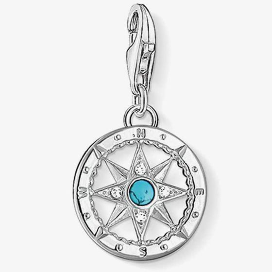 THOMAS SABO Silver Pavé Synthetic Turquoise Compass Charm 1228-405-17