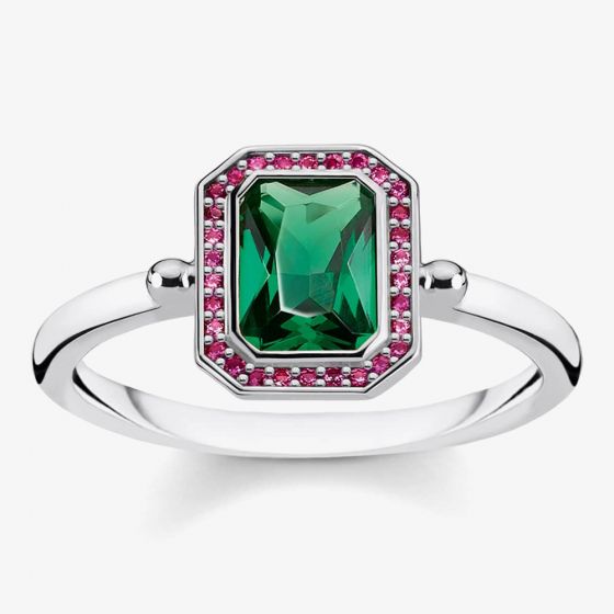 THOMAS SABO Sterling Silver Red and Green Multi-Stone Ring TR2264-348-7