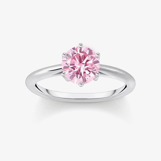 THOMAS SABO Sterling Silver Pink Cubic Zirconia Solitaire Ring TR2474-051-9