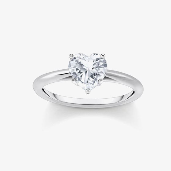 THOMAS SABO Sterling Silver Heart Shaped Cubic Zironica Solitaire Ring TR2476-051-14
