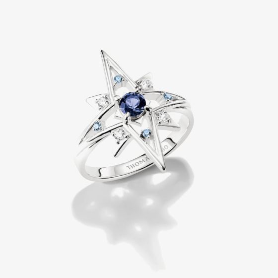 THOMAS SABO Sterling Silver & Blue Crystal Star Ring TR2550-166-1