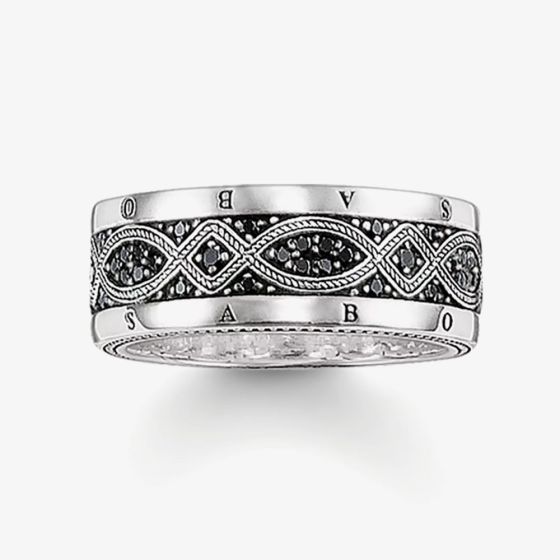 THOMAS SABO Sterling Silver Black Cubic Zirconia Love Knot Band Ring TR2006-051-11