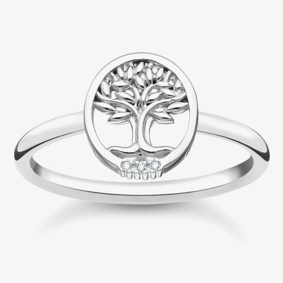 THOMAS SABO Silver & Cubic Zirconia Tree of Life Ring TR2375-051-14