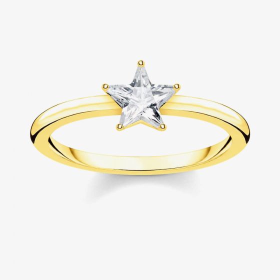 THOMAS SABO Gold Plated Magic Stars Cubic Zirconia Sparkling Star Ring TR2270-414-14