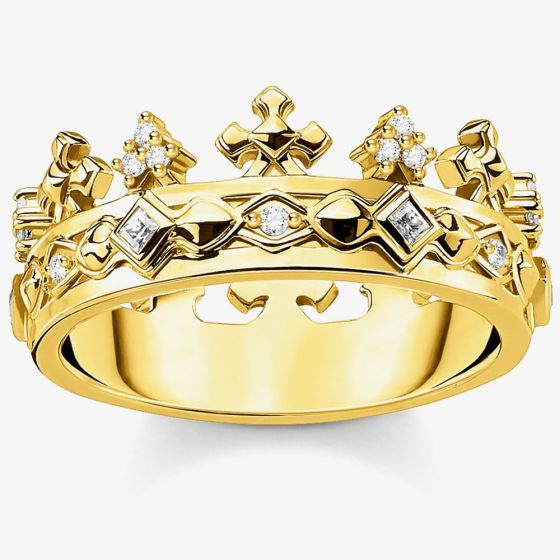 THOMAS SABO Gold Plated Cubic Zirconia Crown Ring TR2302-414-14