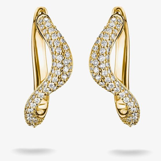 THOMAS SABO Fluid Elegance 18ct Yellow Gold Pave Cubic Zirconia Wave Earrings CR765-M01-14