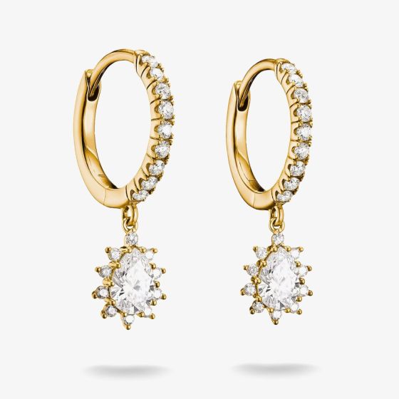THOMAS SABO Classics 18ct Yellow Gold Plated Cubic Zirconia Teardrop Cluster Drop Hoop Earrings CR748-M01-14