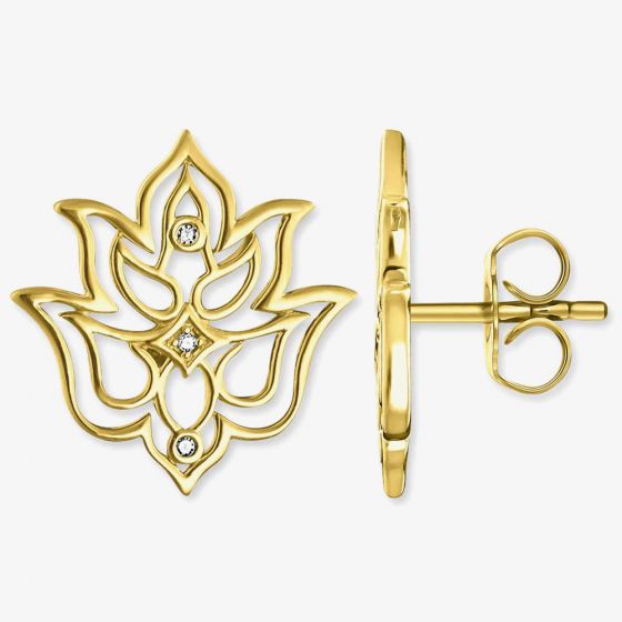 THOMAS SABO Ladies Gold Plated Diamond Lotus Flower Ornamentation Earrings D_H0007-924-39