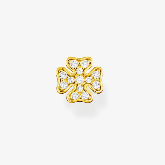 THOMAS SABO 18ct Yellow Gold Plated & Cubic Zirconia Four Leaf Clover Single Stud Earring H2215-414-14